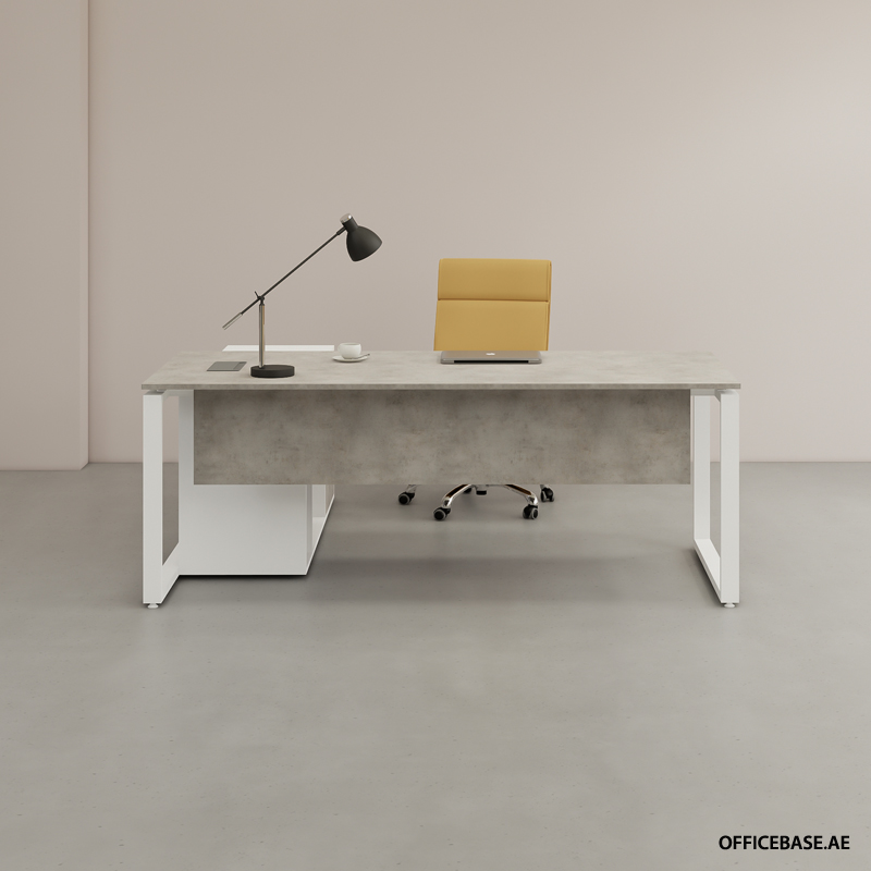 MAGNA PRO COMBI L Shape Desk | White + Concrete Colors