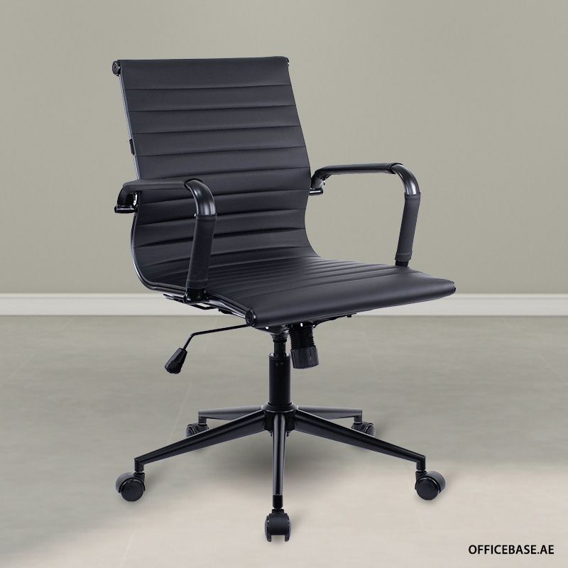 Leo Mid Back PU Leather Chair | Black | Black Arm Rests