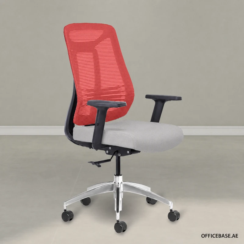 DAYFREY Mid Back Mesh Chair | Aluminium Base | Candy Red | Pure White