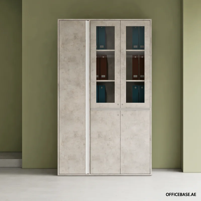 AVEO Full Height Cabinet | Combo Glass and Wood Doors | Concrete Colors