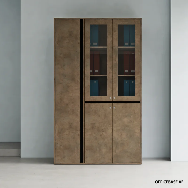 AVEO Full Height Cabinet | Combo Glass and Wood Doors | Concrete Colors
