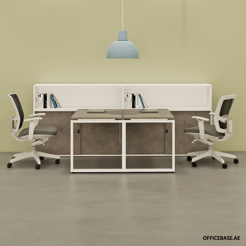 REPONO Dual Workstation | Combi | White + Concrete Colors
