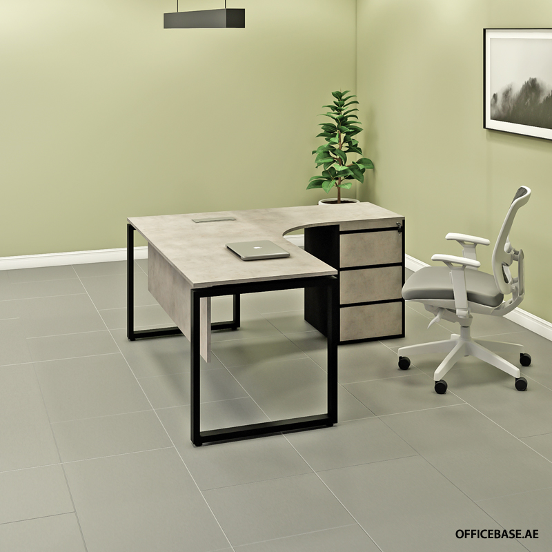TRADITUM L Shape Desk | Combi | Black + Concrete Colors