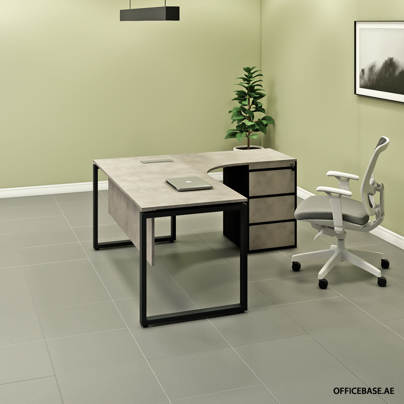 TRADITUM L Shape Desk | Combi | Black + Concrete Colors