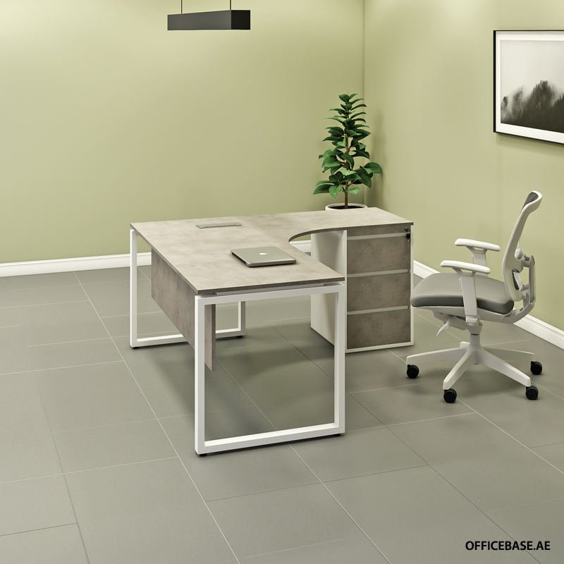 TRADITUM L Shape Desk | Combi | White + Concrete Colors